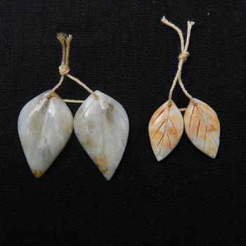 

Special sales!!Hot Sale Summer Style Handmade Plant Natural Stone Amazonite Carved Leaves Earring Setting Gifts 32x20x5mm 11.6g