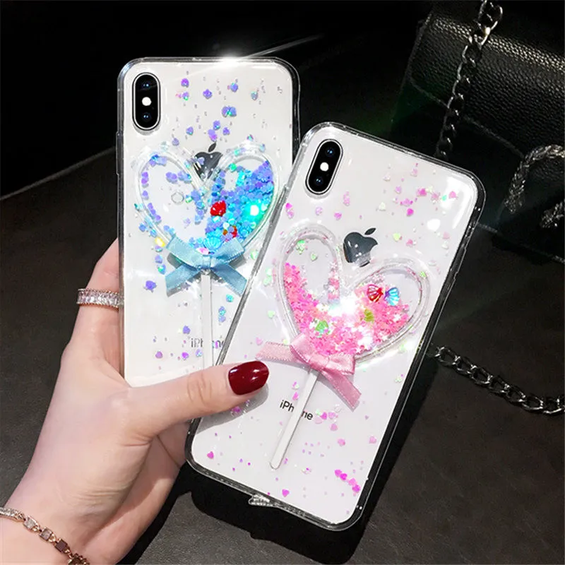 Korean Love moving lollipop Phone case For Samsung A6 A8 Plus A7 J5 J7 2017 J4 J6 Cute glitter candy heart soft cover |