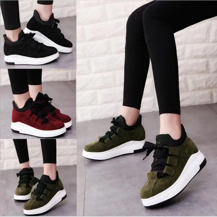 Tenis Feminino Женские повседневные Черные туфли из натуральной замши на платформе
