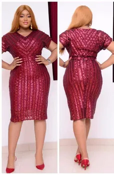 

2020 new arrival spring african women v-neck sequined knee-length dress