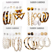 Большие серьги, набор жемчужных акриловых висячих сережек для женщин, большие круглые леопардовые богемные серьги, модные ювелирные изделия, новинка