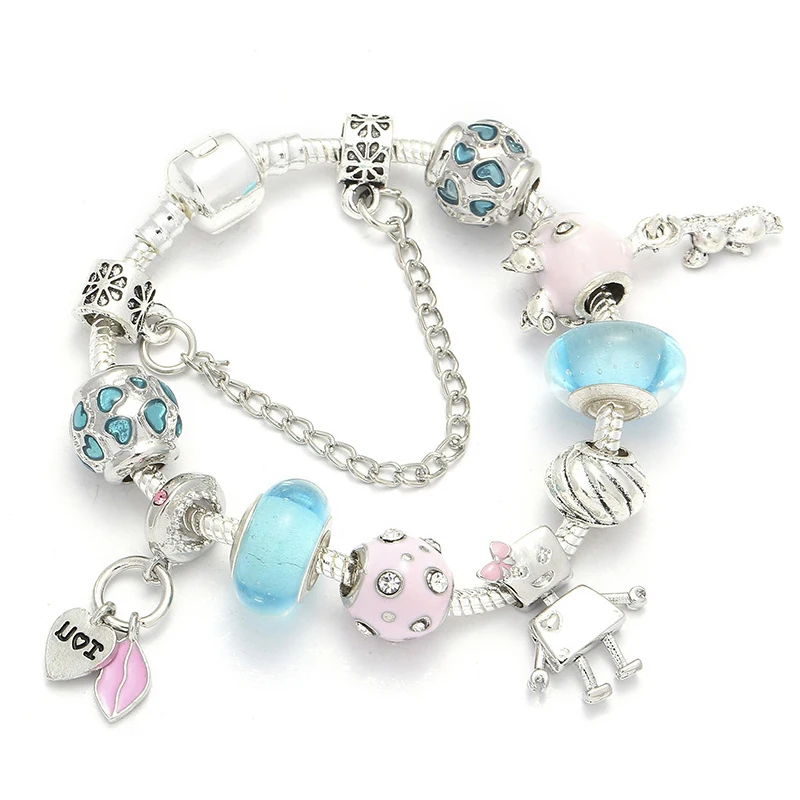 Kawaii bella bot robot pink heart beads оригинальные браслеты с сердечками очаровательные модные