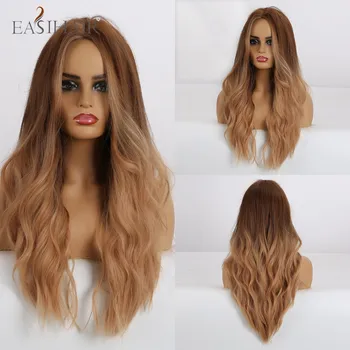 

EASIHAIR Long Natural Wavy Ombre Blonde Hair Heat Resistant Synthetic Wigs for Afro Women Middle Part Hairstyle Cosplay Wigs