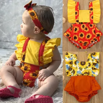 

Newborn clothes Infant Baby Girls Boys CLOTHES Ruffled Sunflower Print Romper Jumpsuits Outfits Sunsuit Summer Baby Clothing