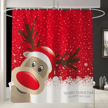 

Merry Christmas Happy New Year Santa Claus Christmas Tree Printed Shower Curtain Bathroom Curtain With Hooks Gift Christmas
