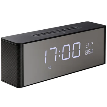 

Wireless Speaker with Alarm Clock, Digital FM Radio, 3.5mm Aux Line-In TF Card Play, Thermometer, Large Mirror LED Dimmable Disp