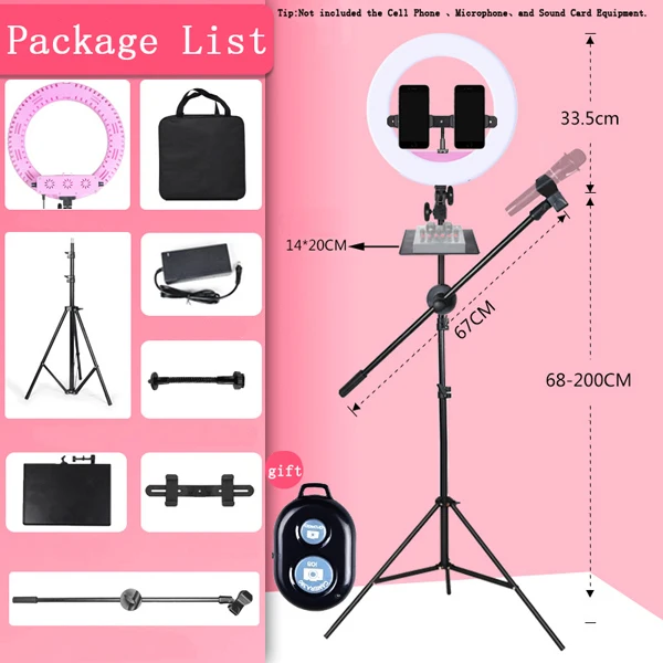 Pink Lamp Set 4 38 Вт Светодиодный светильник-кольцо с регулируемой яркостью для фотосъемки+ сумка для переноски штатив+ стрелы для фото и видео макияж селфи заполняющий светильник - Цвет: Pink Lamp Set 4
