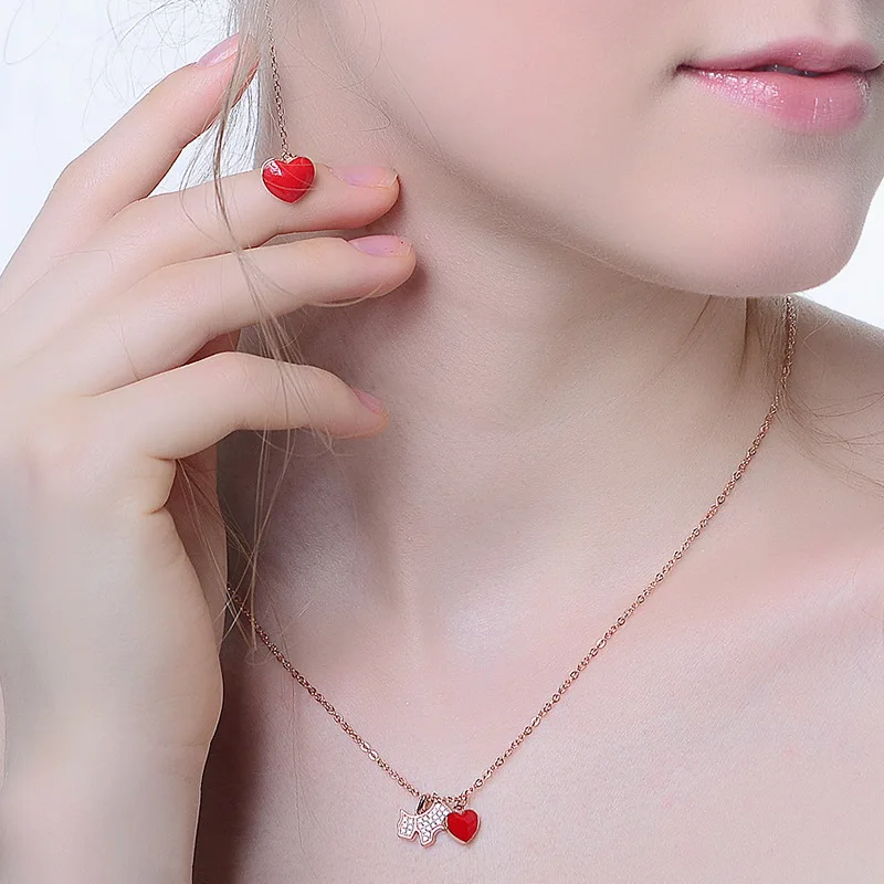 New genuine S925 sterling silver long necklace chain glue puppy heart-shaped Korean boutique jewelry woman gift