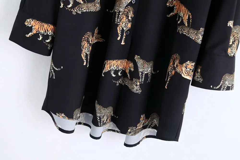 za Женская свободная рубашка с принтом с животным принтом женские модные блузки оверсайз