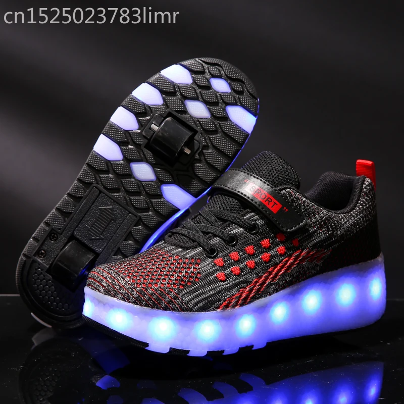 Два колеса черный красный Heelys Новинка USB зарядка детская обувь для мальчиков и девочек кроссовки со светодиодами розовый серый