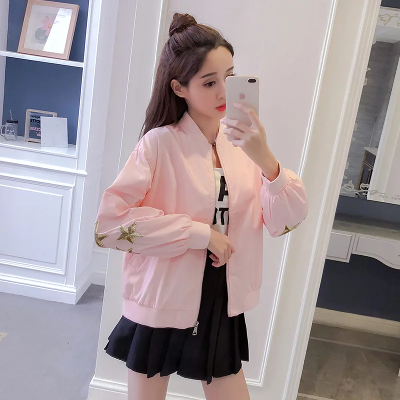 

2019 Spring Clothing New Style Korean-style Loose-Fit Embroidered Pink Baseball Jacket Student University Style Short Coat Fashi