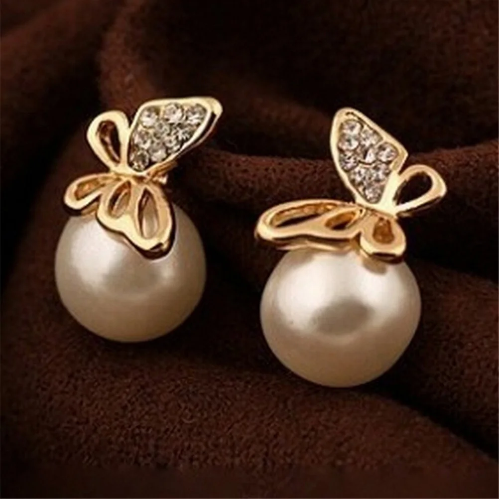 Модные корейские серьги с имитацией жемчуга 1 пара в виде бабочек модные для