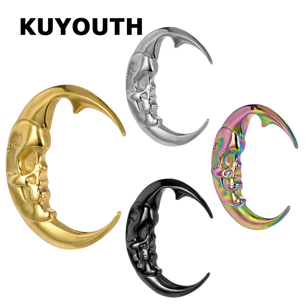 

KUYOUTH Unique Design Stainless Steel Moon Skull Head Ear Weight Gauges Stretchers Body Jewelry Earring Piercing Expanders 2PCS