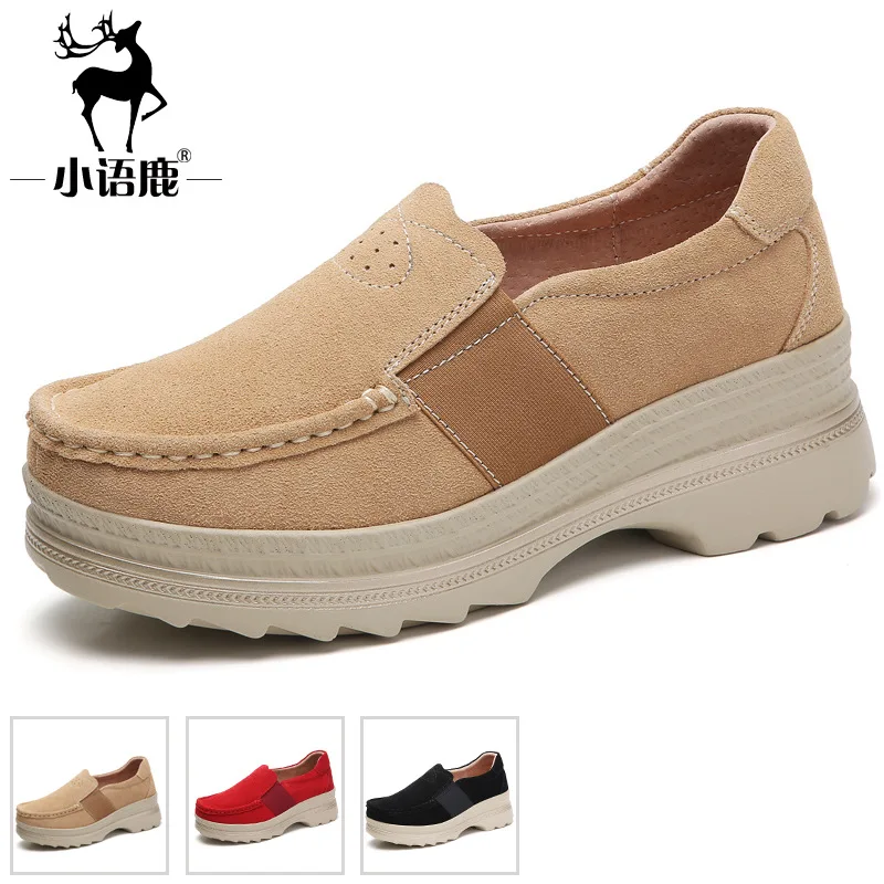

Small Language Deer Px-5068 Thick Bottomed Extra High Genuine Leather Mom Shoes Platform Breathable Comfortable Casual Cowhide S