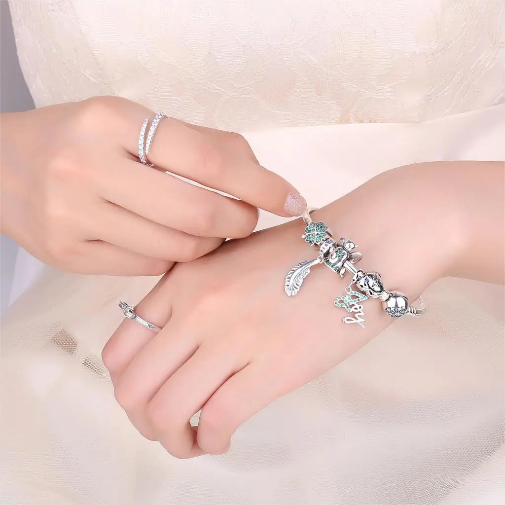 JewelryPalace Lucky Clover 925 Sterling Silver Beads Charms Silver 925 Original For Bracelet Silver 925 original Jewelry Making