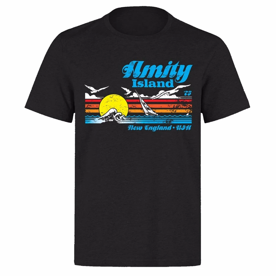 Amity остров 1975 Новая Англия челюсти большая белая акула Ph70 черная футболка уличная