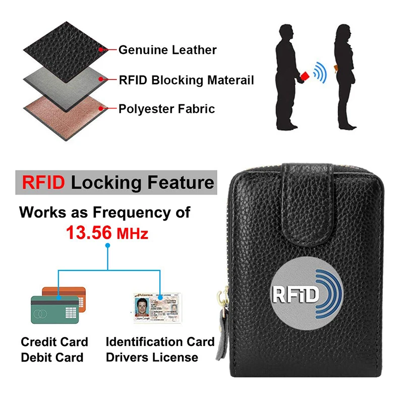Натуральная кожа, кредитница, визитница, RFID, кошелек, держатель, маленькая молния, с 14 слотами для карт, для путешествий, для женщин, девушек, женщин, кошельки