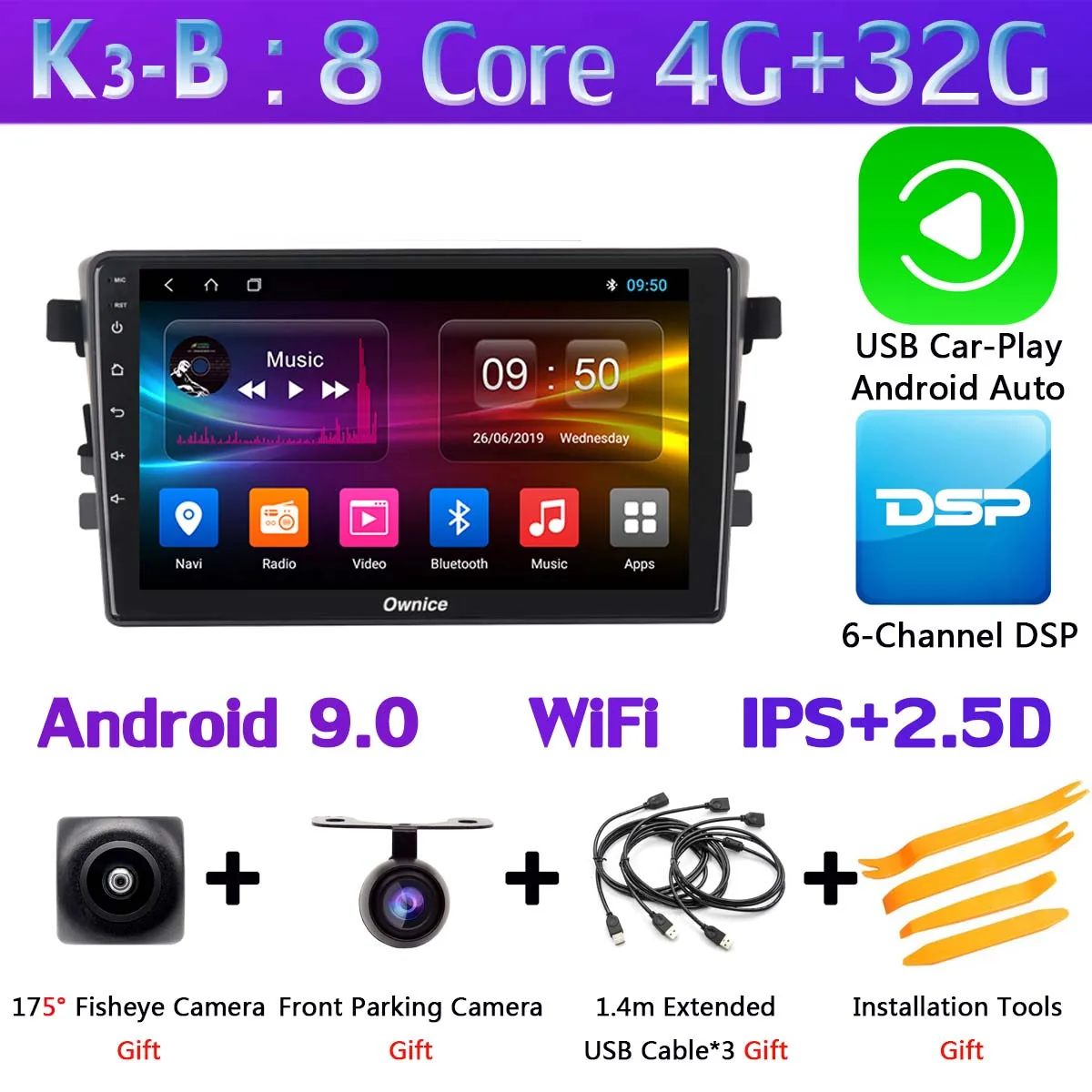 K3-B-CarPlay " 360 ° панорамный автомобильный dvd-плеер Android gps навигации для Suzuki Celerio/Cultus автомобиля DSP 4 аппарат не привязан к оператору сотовой связи - Цвет: K3-B-CarPlay
