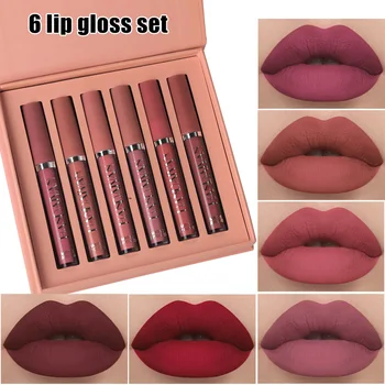 

High Quality 6Colors/Sets Fashion Liquid Lipstick Lipgloss Sets Naturally Moisturizer Waterproof Velvet Lip Glosses