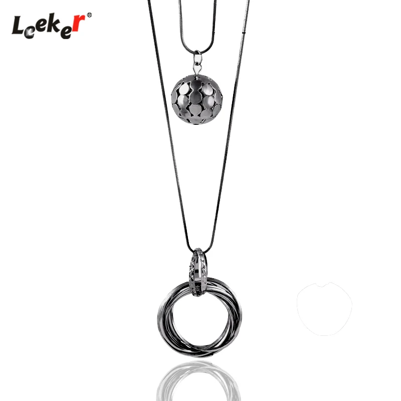 LEEKER просто полый металлический шарик длинное ожерелье с подвеской 2 слоев