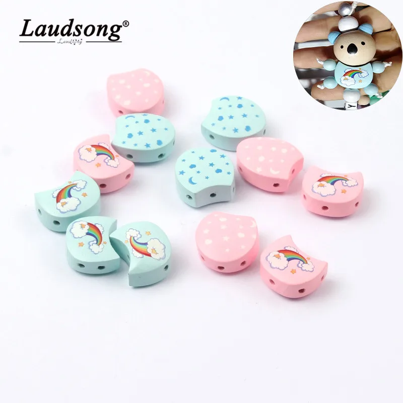 6PCS 17x21MM Blue/Pink Six-Hole Rainbow Pattern Wooden Beads For Holder DIY Pacifier Chain Creative Toy | Украшения и аксессуары