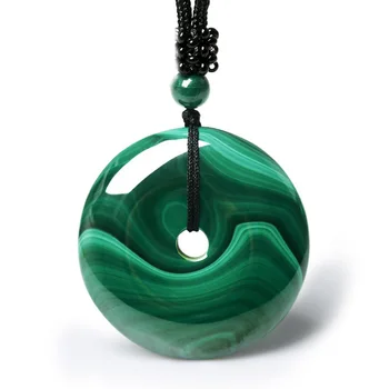 

Women Necklace Pendant Natural Green Pattern Malachite Donut Pendant Ring Safety Buckle Necklace Gift for Female's Fine Jewelry