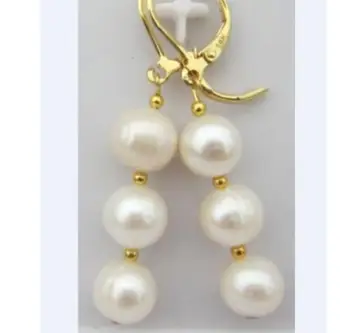 

Fashion jewelry Free Shipping NEW NATURAL AAA+ 10-11MM ROUND WHITE SOUTH SEA PEARL DANGLE EARRING Selling GOLDt