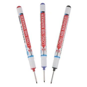 

3Pcs/Set Long Heading Markers Pen For Bathroom Woodworking Decoration Multi-purpose Deep Hole Marker Pens Black+Blue+Red