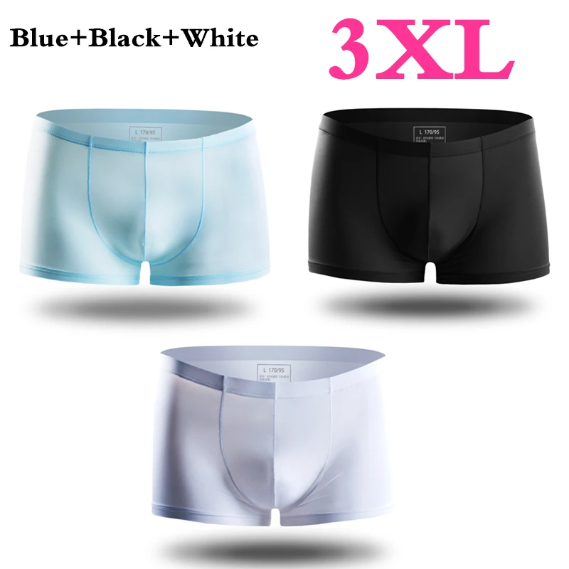 Black Blue White 3XL 3 шт. Xiaomi mijia летние ультра-тонкие мужские трусы шелк льда Бесшовные Боксеры Твердые полупрозрачные удобные трусы из дышащего материала - Цвет: Black Blue White 3XL