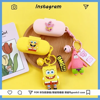 

Cute Cartoon Case for Huawei FreeBuds for Honor Flypods Lite Youth Version Earphone Accessories Cover Portable Finger Keyring