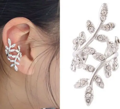 Серьги каффы с кристаллами серебристые/золотистые|Серьги-клипсы| |