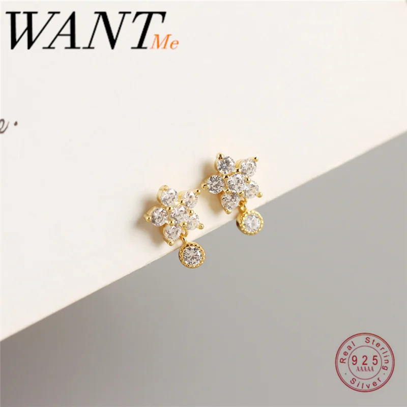 Женские маленькие серьги гвоздики WANTME из серебра 925 пробы с круглым цирконием