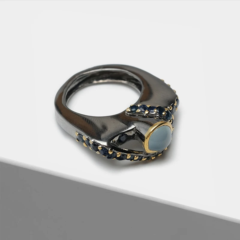 

Local focal Vintage Exaggerated geometric design inlaid semi-precious stone Rings