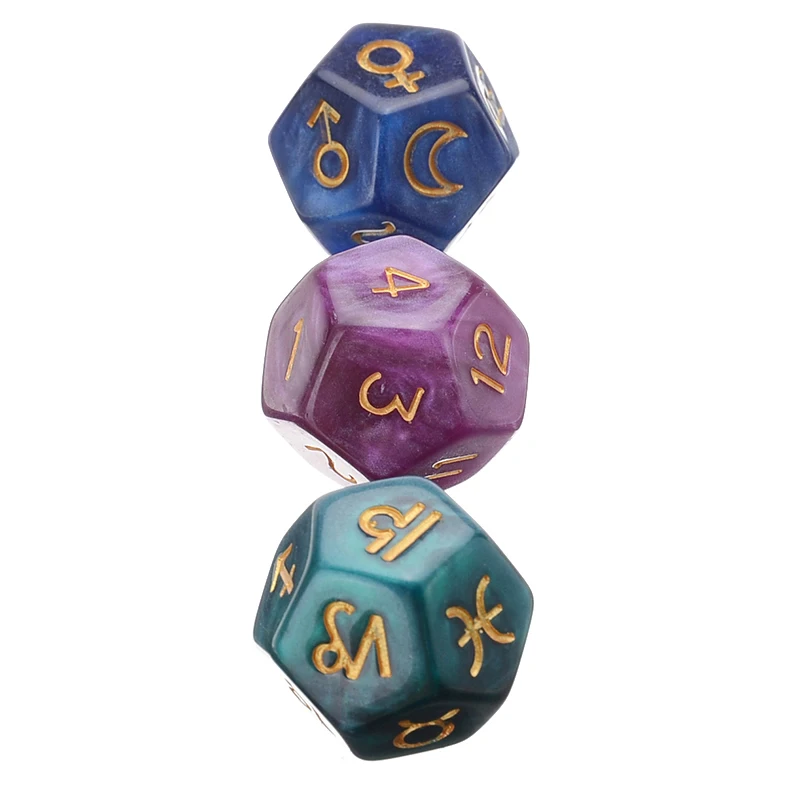 Mayitr 3 pcs 12-sided Polyhedral Dice Astrology Creative Dice For Constellation Games