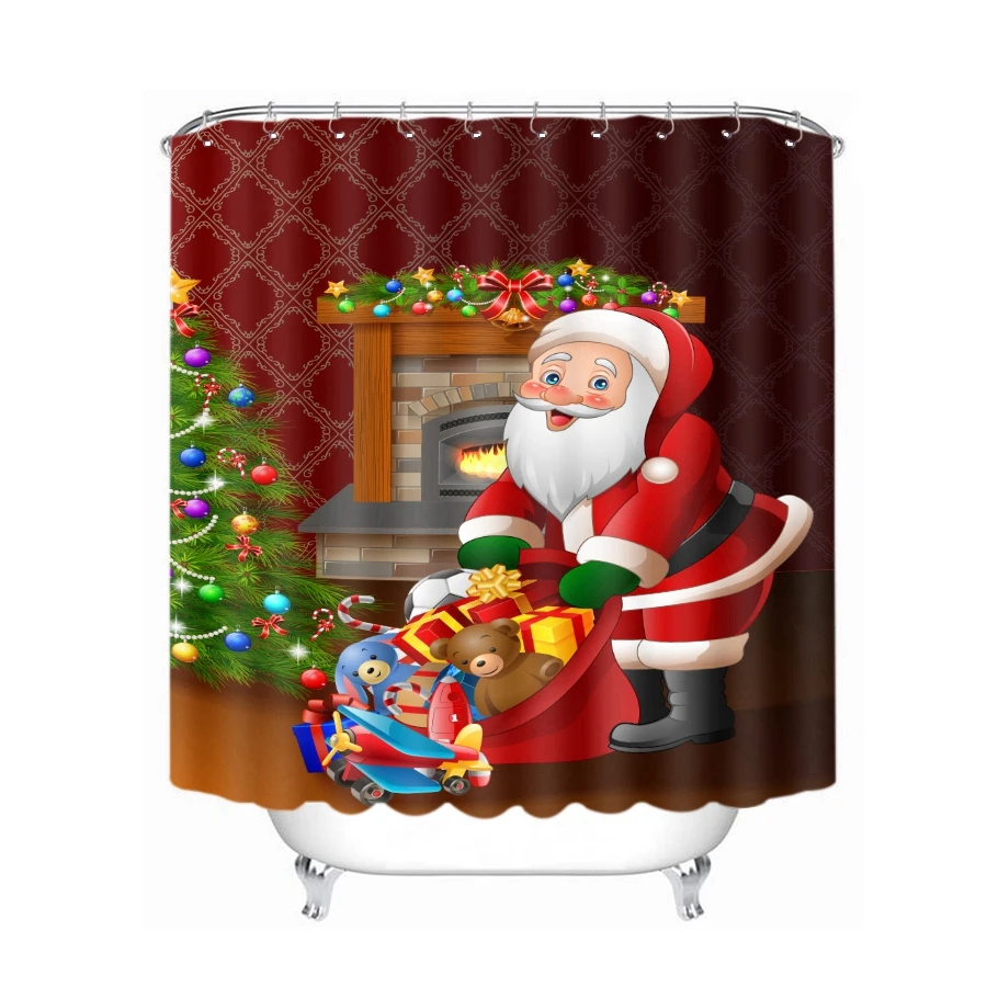 3d Christmas Shower Curtains Sexy Christmas Girl Stair Decoration Waterproof Thickened Bath Curtains for Bathroom Customizable