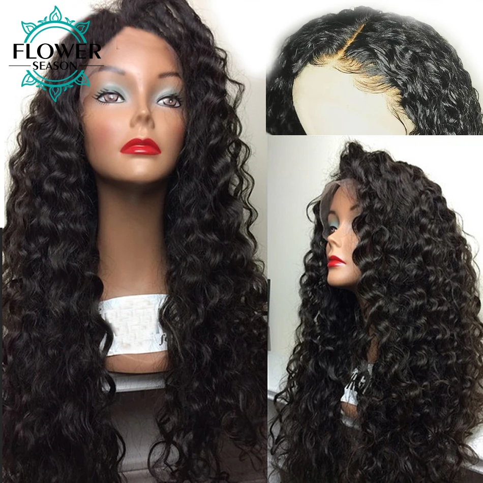

Brazilian Remy Glueless 13x6 Lace Front Human Hair Wigs Curly Lace Wigs With Baby Hair Pre Plucked Bleached Knots FlowerSeason