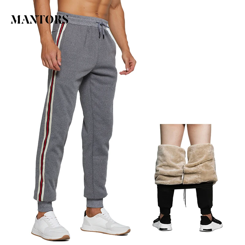 

Winter Warm Men Pants Drawstring Sweatpants New Casual Mens Trousers Joggers Super Thicken Harem Pants Male Plush Fleece Striped