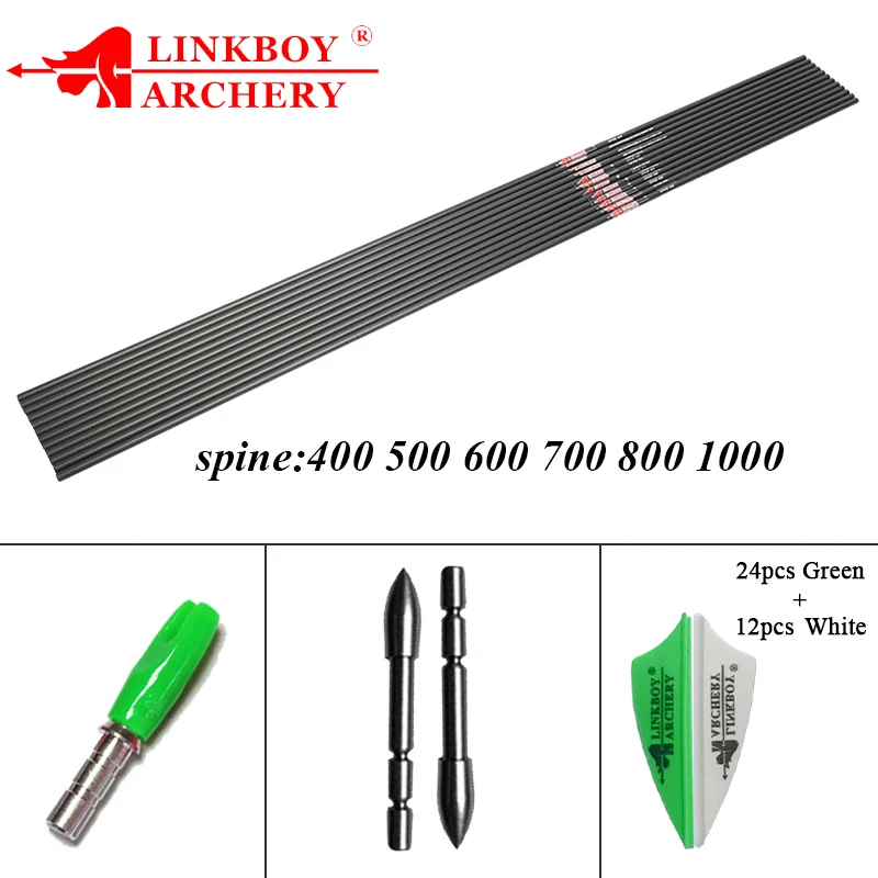 12 шт. Linkboy карбоновые стрелы для стрельбы из лука вал Spine400 1000 30 ''стрельба