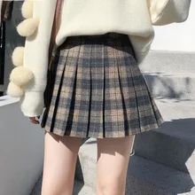 Women A-Line Empire Pleated Skirt Ladies Plaid Mini Harajuku Skirt Autumn Winter Female Above Knee Casual Sweet Kawaii Skirts