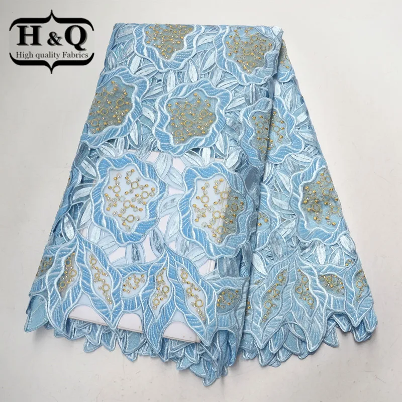 

African Lace Fabric With Stones Hollow Design French Mesh Lace Fabric 5Yards/pcs Embroidery Velvet Lace Fabric For Wedding Dress