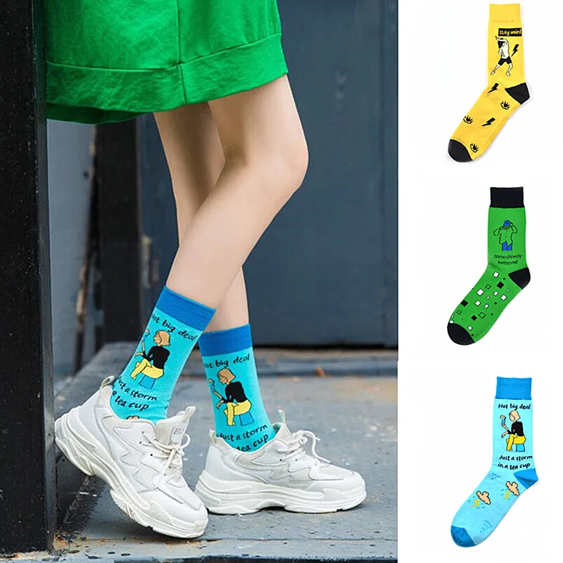 Модные креативные мужские носки унисекс в Корейском стиле с рисунками из мультфильмов и забавной японской иллюстрации Милая трубка для девочек, длинные носки для скейтборда в стиле хип-хоп