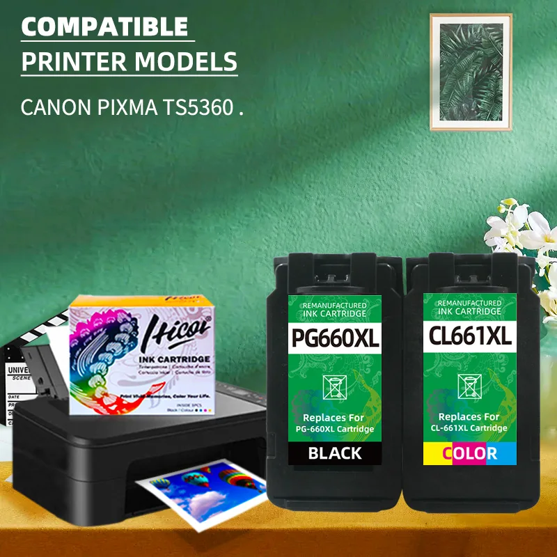 Hicor Remanufaturado Cartucho de Tinta para Canon Pg660 Cl661 Pg660xl Cl-661xl 660 661 Combinação Jato Tinta Compatível Impressora para Ts5360 - Imagem 3