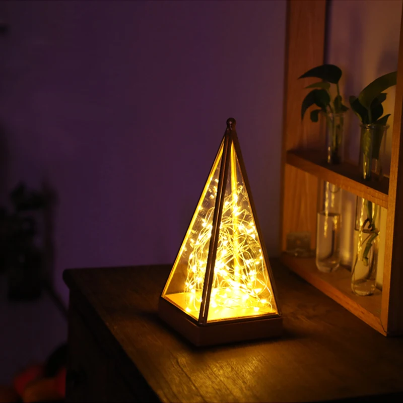 

Fiery trees and silver flowers Nightlight Pyramid Monsterzzz USB power LED copper wire lamp High borosilicate glass Wood base