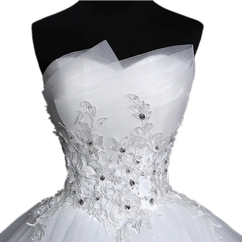 Реальные фото аппликации жемчуг Винтажные белые свадебные платья Vestidos De Noivas Плюс Размер без бретелек свадебные бальные платья