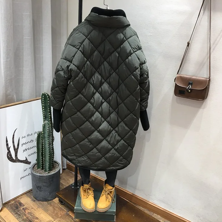

Korean-style Casual 17 Autumn And Winter New Products Simple Rhombus Plaid Loose-Fit Mid-length Versatile Cotton-padded Clothes