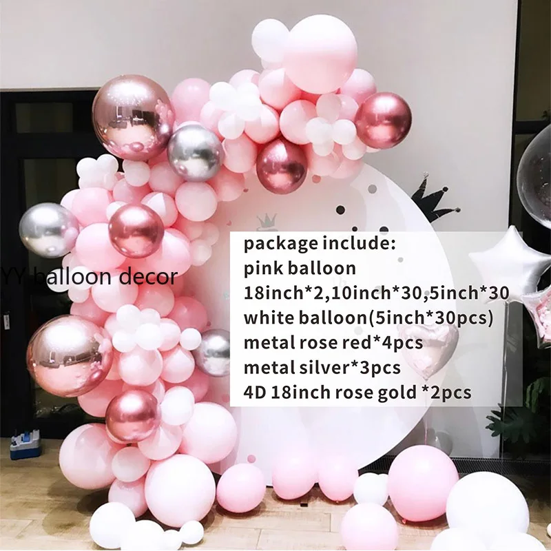101pcs Balloon Garland Arch Kit Pastel Rose Gold Pink Anniversary Birthday Party Decorations Balloon Adult Baby Shower Girl