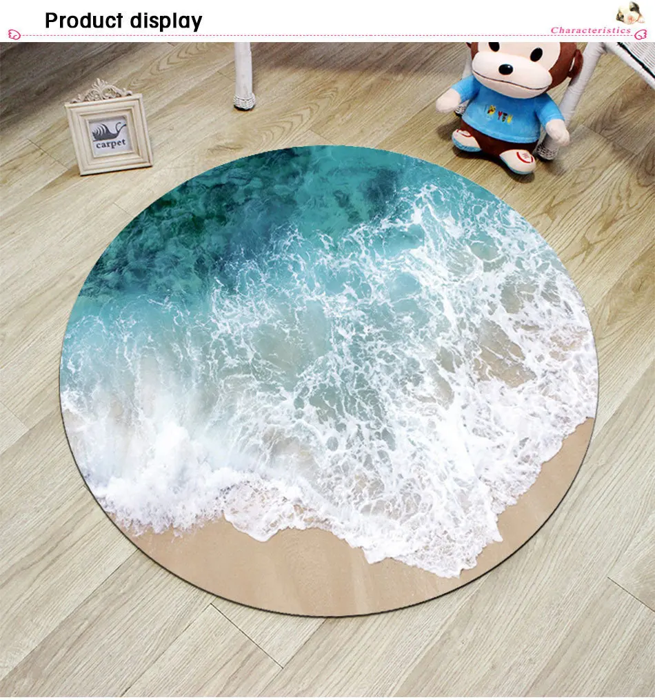 RFWCAK 3D Sea Beach Round Carpet Computer Chair Pad Living Room Mat Kids Room Bedroom Anti-slip Rug Tapete Para Sala Home Decor