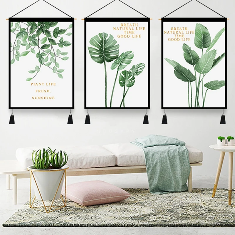 

3Pcs Nordic Tapestry Green Plant Tapestry Hotel Decoration Fabric Household Goods Hanging Picture