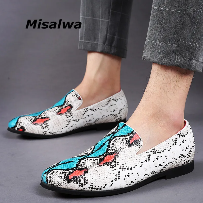 

Misalwa Embossing Snake Skin Pattern Man Flats Big Size 38-48 Casual Slip on Yellow Blue White Men's Loafers Spring Summer Shoes