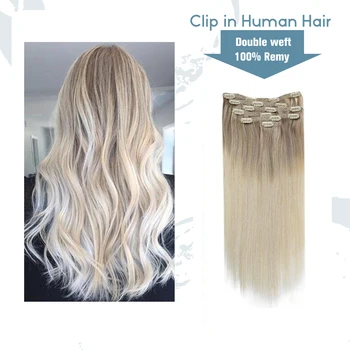 

VeSunny Double Weft Clip in Hair Extensions 100% Real Human Hair 7pcs 120gr Clip on Hair Balayage Nordic Blonde